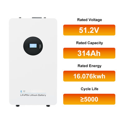 Montagem em parede All in One 51.2V 314Ah 16kwh Armazenamento de energia doméstica LiFePO4 Bateria para backup solar