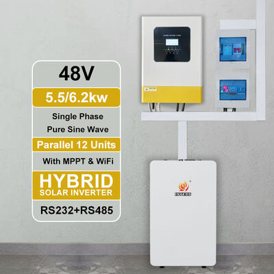 5.5kW Single Phase 48V Hybrid Inverter Pure Sine Wave MPPT 60-500V Low to High Voltage for Parallel Operation